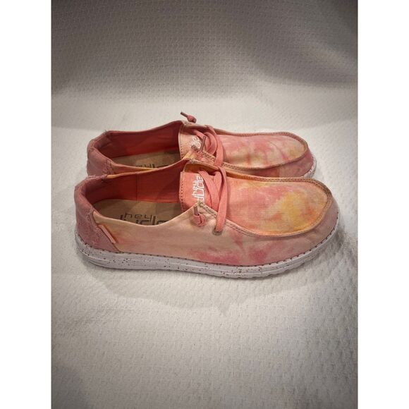 Hey Dude Wendy Tie Dye Lemon Ombre Pink Yellow Shoes Women’s Size 10 - Picture 1 of 14